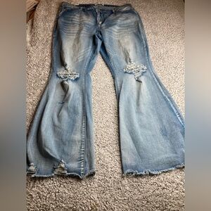 Almost Famous Light Blue Straight Leg Jeans with Distressed Details